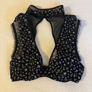 Victoria’s Secret Dream Angels Lined Plunge Black Mesh Silver Stars Lingerie XS